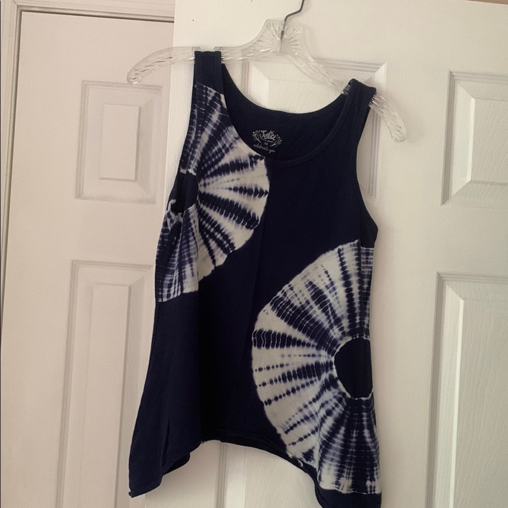 Justice Navy and White Tie-Dye Tank Top